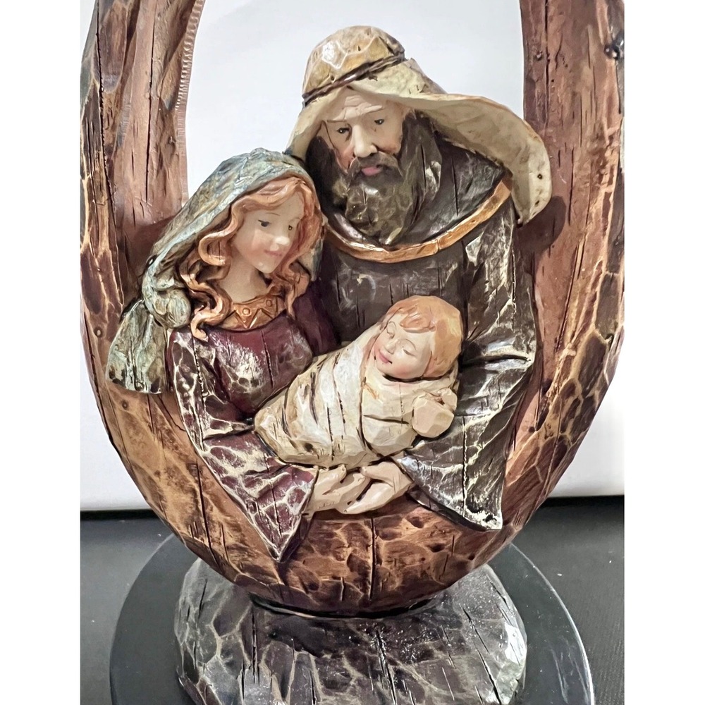 Vintage Napco Holy Family Nativity Figurine Wood Look Christmas Decor 7" Resin